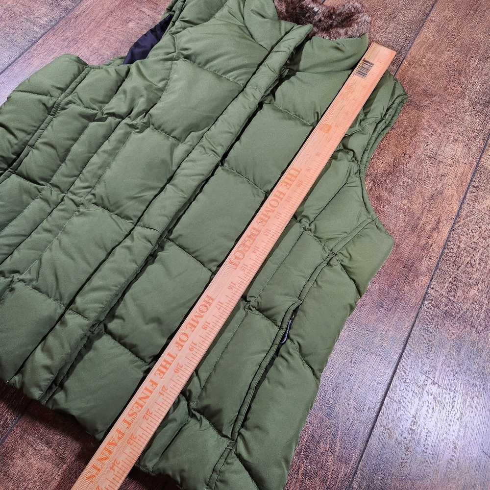 Eddie Bauer Goose Down Faux Fur Collar Quiltee Puffer Vest Women's L Olive Green - Picture 8 of 9
